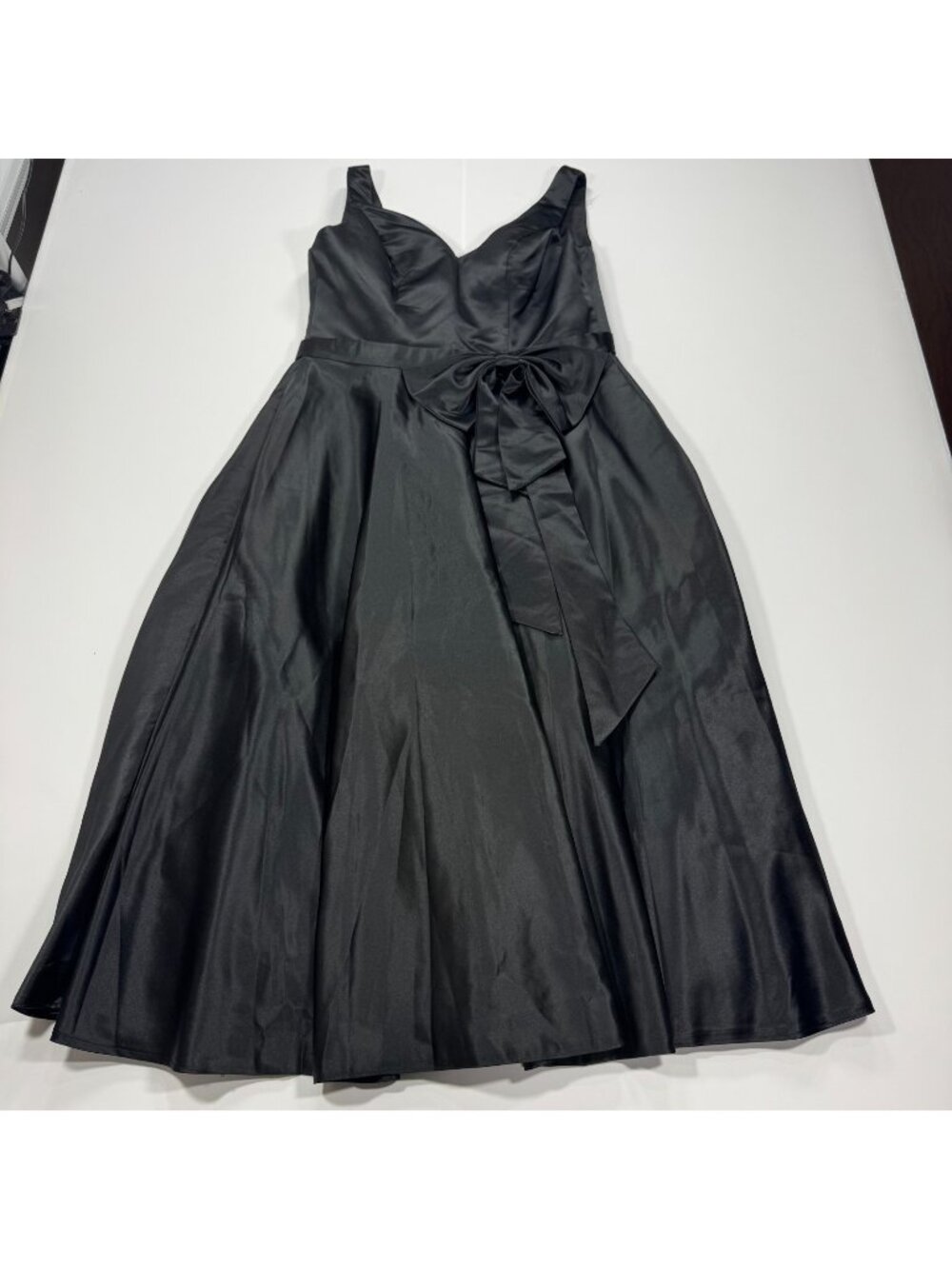 Fashion Midi Dress Women's 6 Black Gown Lined Wedding Party Bow-Waist Pleated